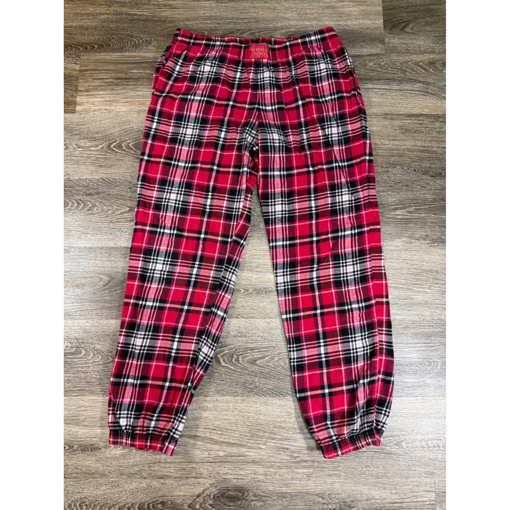 Victoria's Secret Red Plaid Flannel Pajama Pants‎ Joggers Metallic Small Cozy